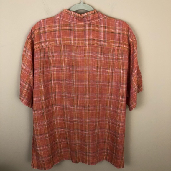 Bobby Jones Shirt Mens XL 100% Linen Orange Plaid Button up Summer - Picture 5 of 7